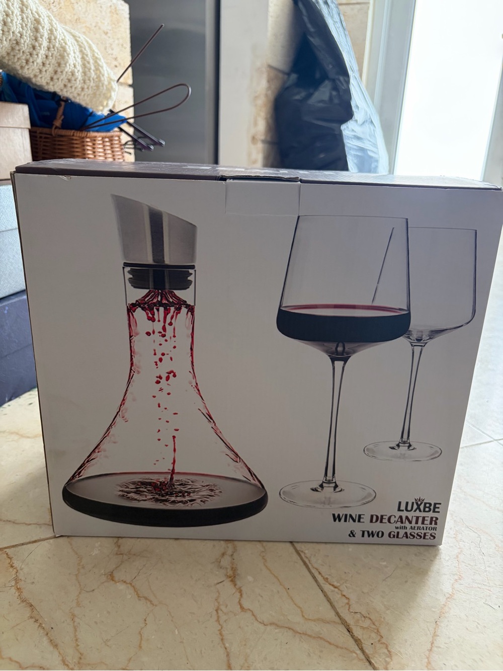 Wine Decanter with Aerator & Two Glasses - Clear Glass